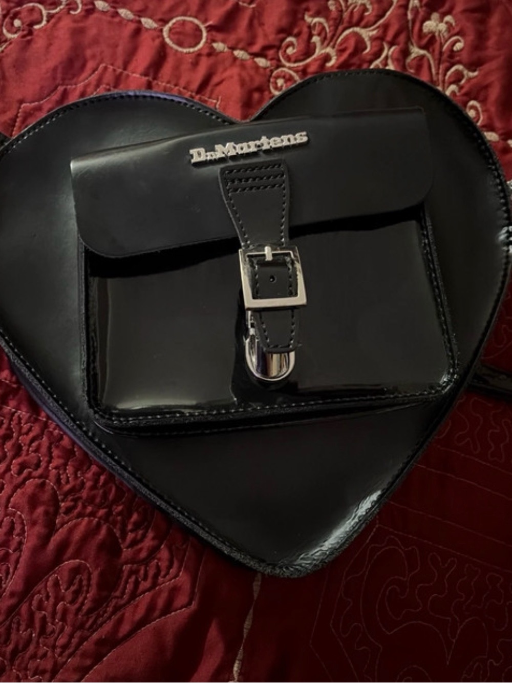 Dr. Martens Glossy Black Patent Heart Crossbody Bag